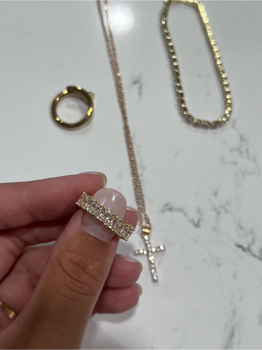 Gold Crystal Eternity Ring - Women's Sparkling Band